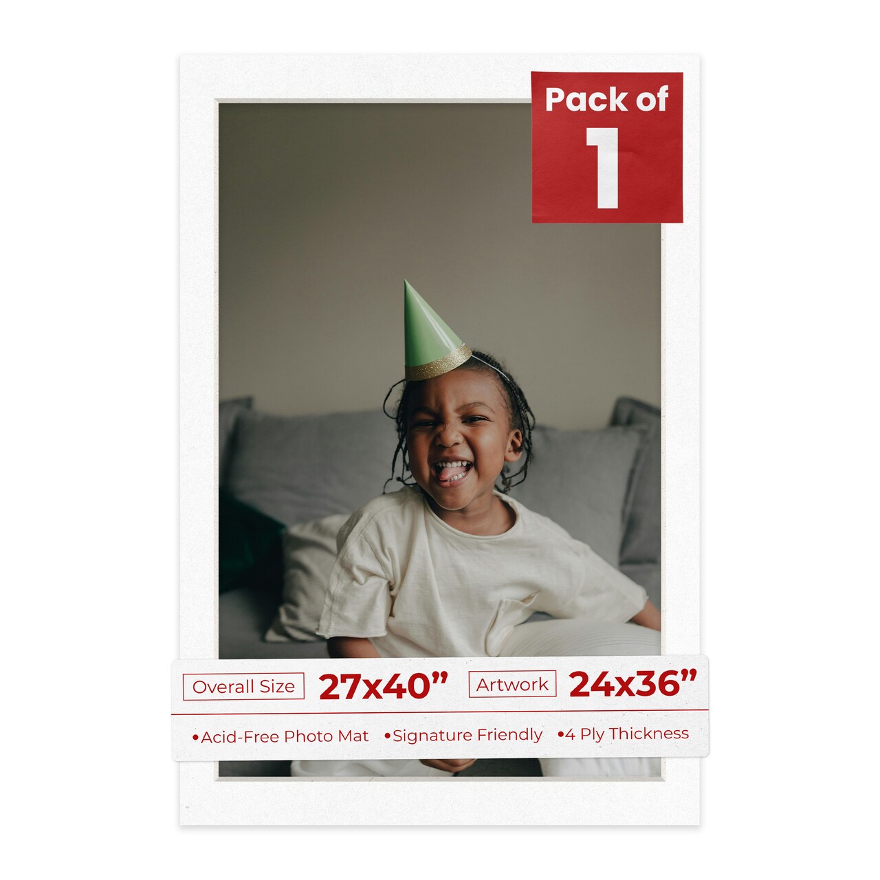 White with Black Core Mat Board for 27x40 Frames - Fits 24x36 Photos